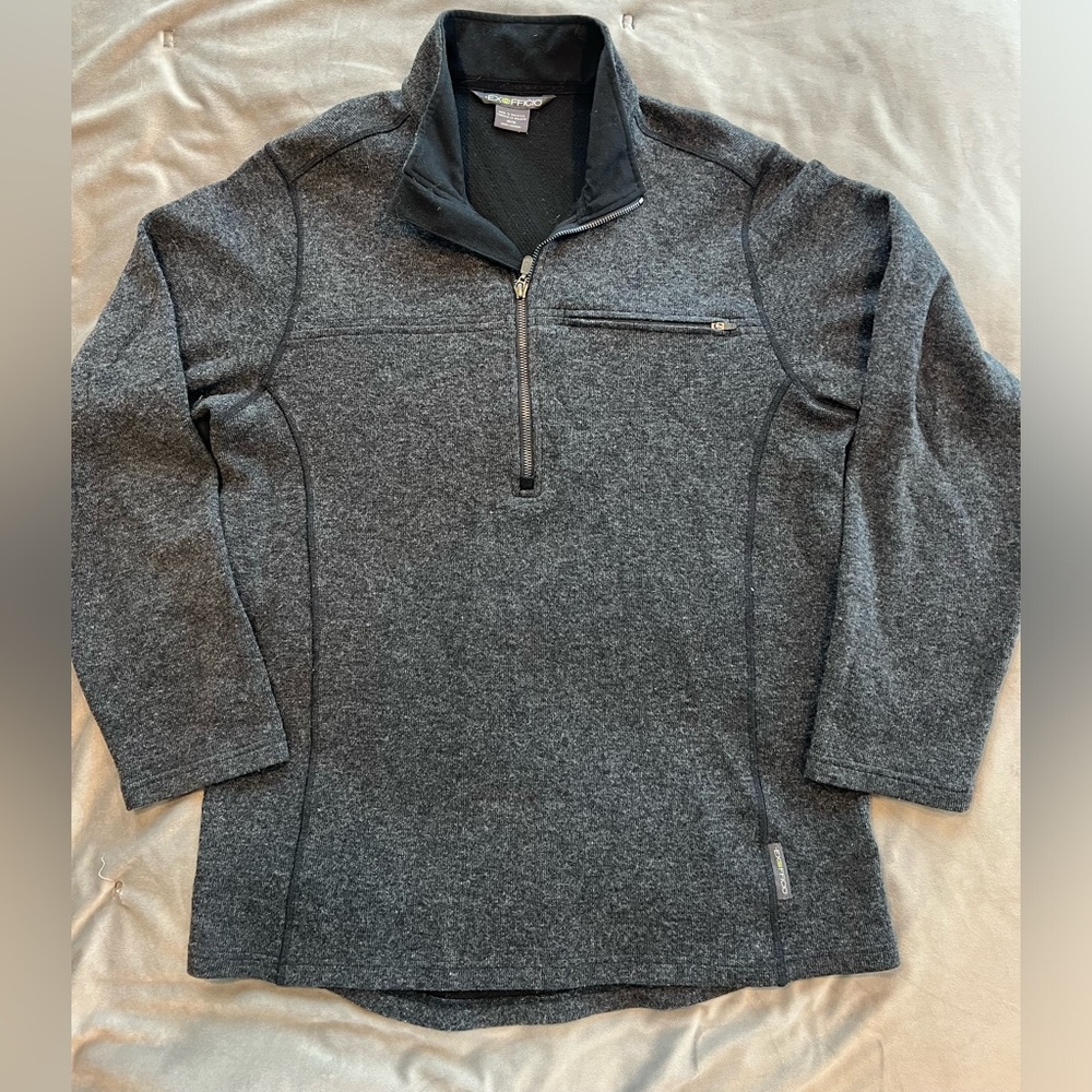 ExOfficio Men’s Caminetto 1/4 zip, zippered chest pocket, dark gray, size M
